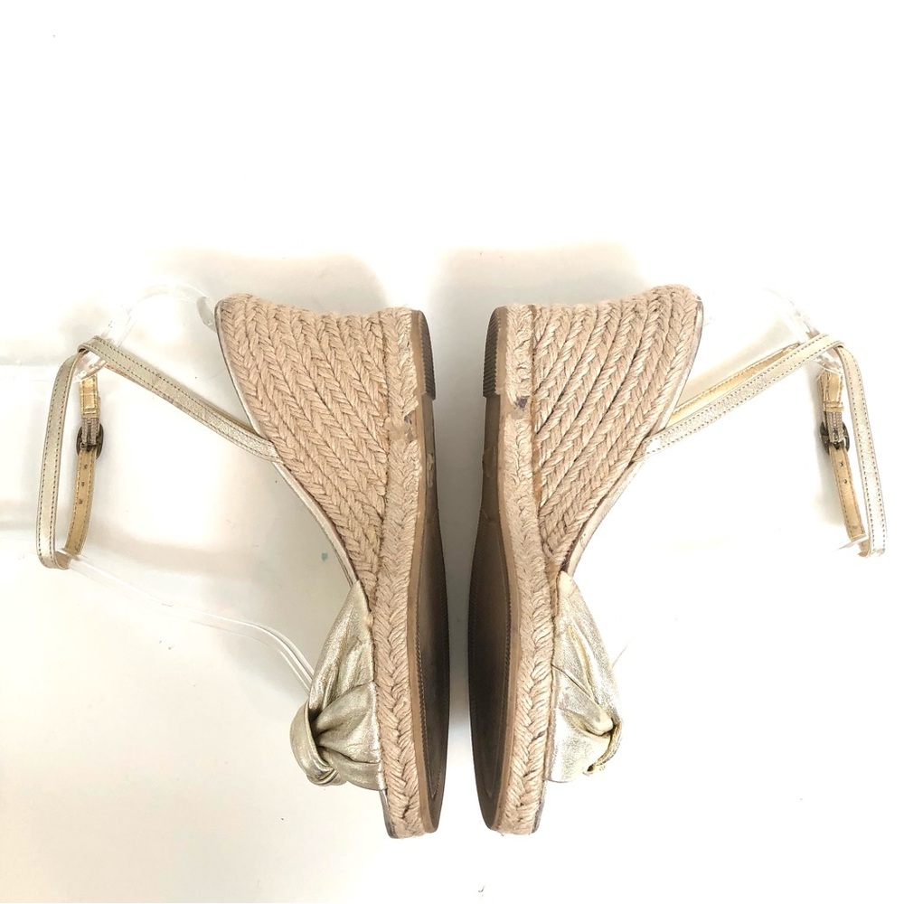 J CREW Metallic Gold Leather Espadrille Wedge Sandals - Picture 6 of 11